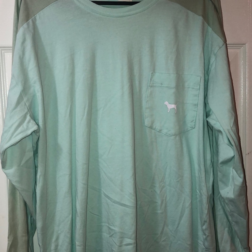 long sleeve teal vs pink shirt